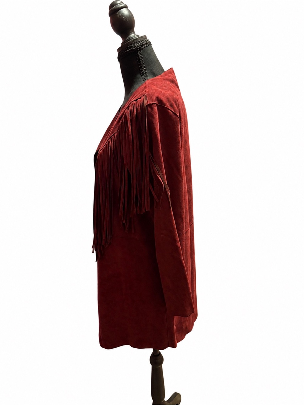 RAGA Burgundy Fringe Faux Suede Mini Dress Festival Western Cowgirl Longsleeve - Picture 3 of 8